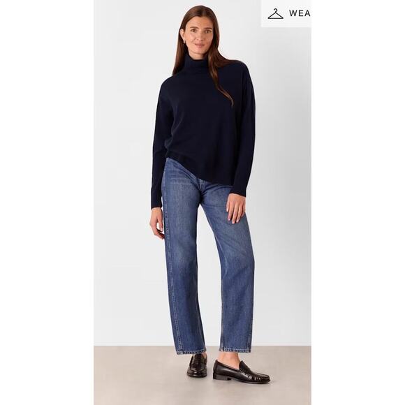 Whistles 100% Cashmere Turtleneck Sweater Blue M Minimalist Quiet Luxury 1780 - Picture 1 of 9